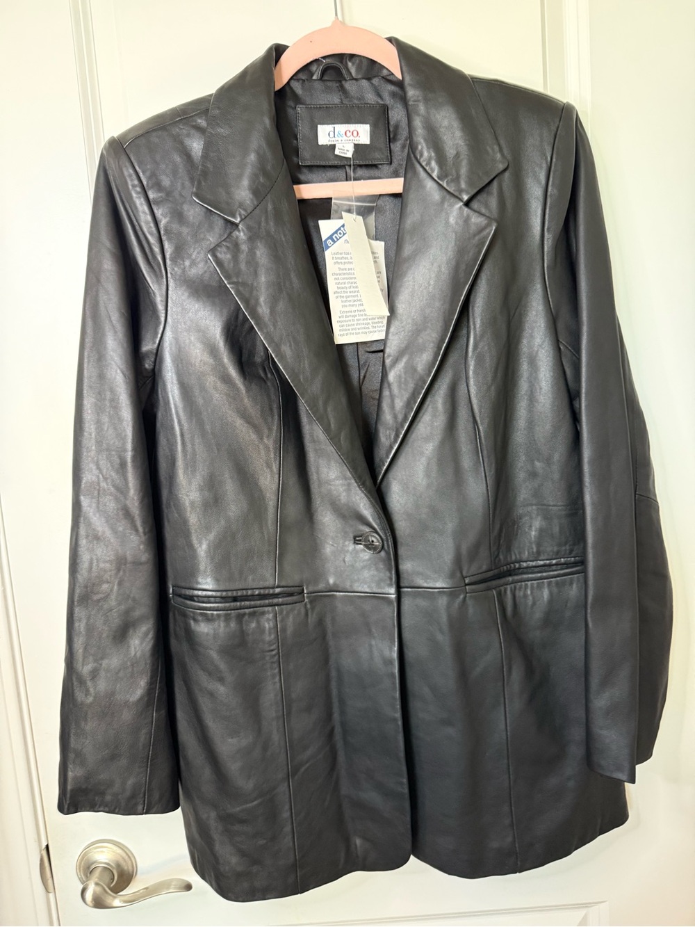 D&Co Women’s Black Genuine Leather Blazer Jacket NWT Size Large